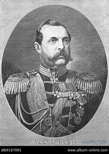 Alexander II Nikolaevich, 29 April 1818, 13 March 1881, 1855 to 1881 Emperor of Russia from the House of Romanov-Holstein-Gottorp, Historical, digitally restored reproduction of a 19th century original.