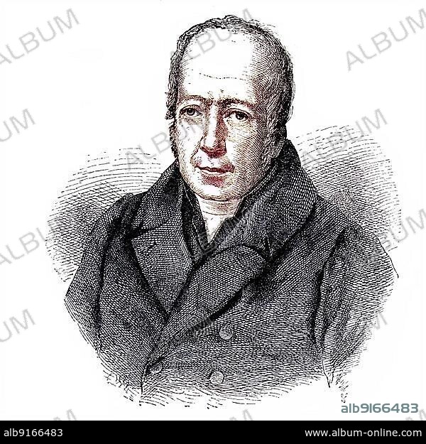 Friedrich Wilhelm Christian Karl Ferdinand von Humboldt, 22 June 1767, 8 April 1835, was a Prussian philosopher, linguist, government functionary, diplomat and founder of the Humboldt University in Berlin, Historical, digital reproduction of a 19th century original.
