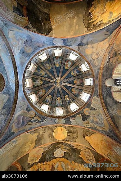 Painted dome of the parekklesion, with the Virgin and Child in the centre, Chora Church or Kariye Camii, Edirnekapi, Istanbul, European side, Istanbul Province, Turkey, European side, Europe.