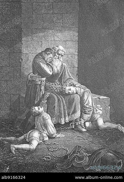 Ugolino in the Hunger Tower of Pisa, 1880, Italy, Ugolino della Gherardesca (1220-1289), Count of Donoratico, fleet commander and head of the powerful, Historical, digitally restored reproduction of an 18th century original, Europe.