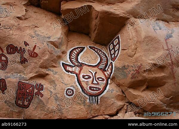 Naive painting near the village of Songho in Dogonland, Mali, Africa.