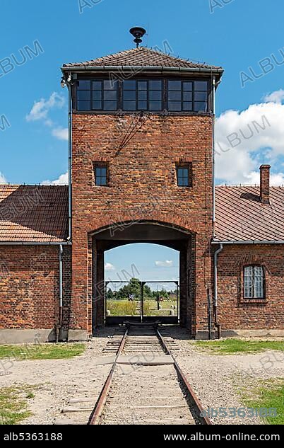 Auschwitz II-Birkenau concentration camp gatehouse, Oswiecim, Poland, Europe.