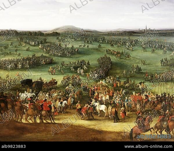 The two-day battle of Nördlingen; one of the main battles of the Thirty Years' War; began on 5 September 1634; Historic; digitally restored reproduction from an original of the time.; The two-day battle of Nördlingen; one of the main battles of the Thirty Years' War; began on 5 September 1634; Historic; digitally restored reproduction from an original of the time.