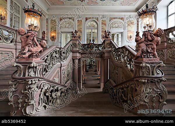Palace of the prince elector, rococo staircase, Trier, Rhineland-Palatinate, Germany, Europe.