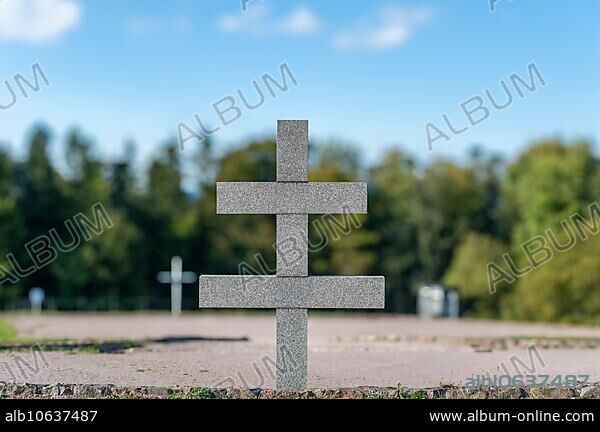 Cross of Lorraine or Patriarch's Cross in the former concentration camp Natzweiler-Struthof, Natzwiller, Alsace, France, Europe.