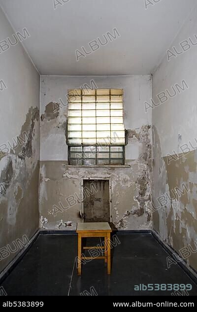 Prison cell with stool, Berlin-Hohenschoenhausen memorial, former prison of the GDR's secret service, Berlin, Germany, Europe.