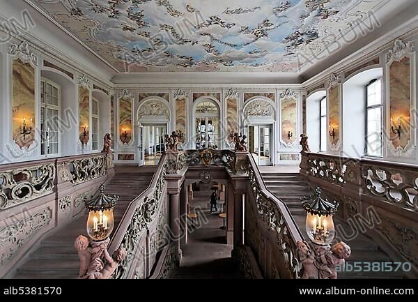 Palace of the prince elector, rococo staircase, Trier, Rhineland-Palatinate, Germany, Europe.