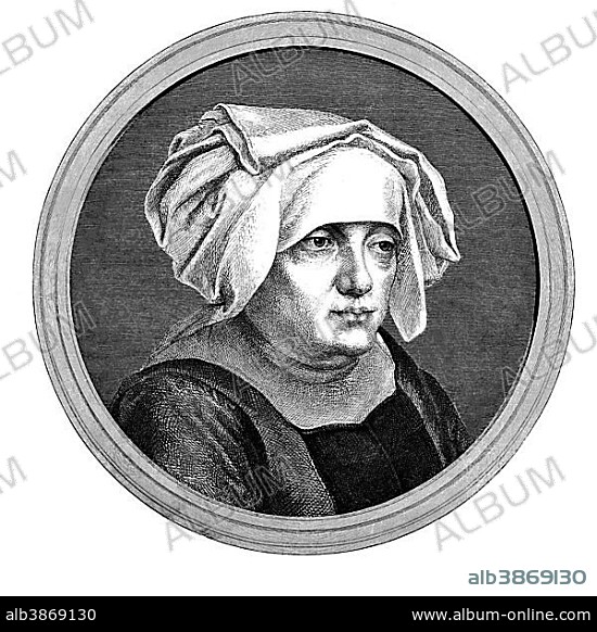Margarethe Luther, née Lindemann, 1459 - 1531, mother of Martin Luther, historical woodcut, circa 1870.