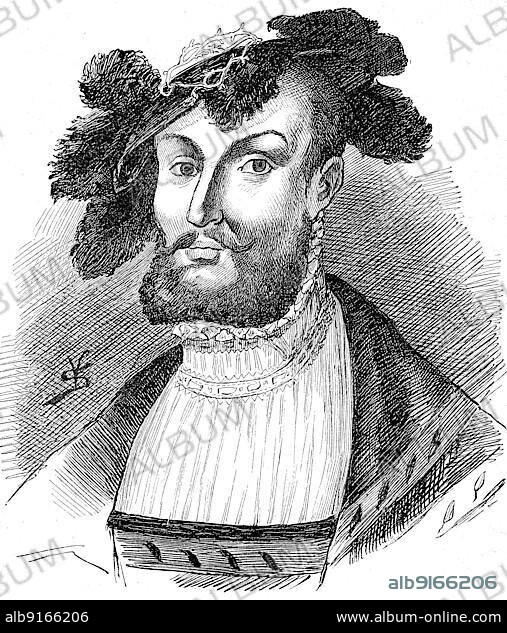 Ulrich von Württemberg (born 8 February 1487) (died 6 November 1550) was Duke of Württemberg 1498-1519 and 1534-1550. He was the first Protestant prince of his territory, Historical, digitally restored reproduction of a 19th century original, exact original date unknown.