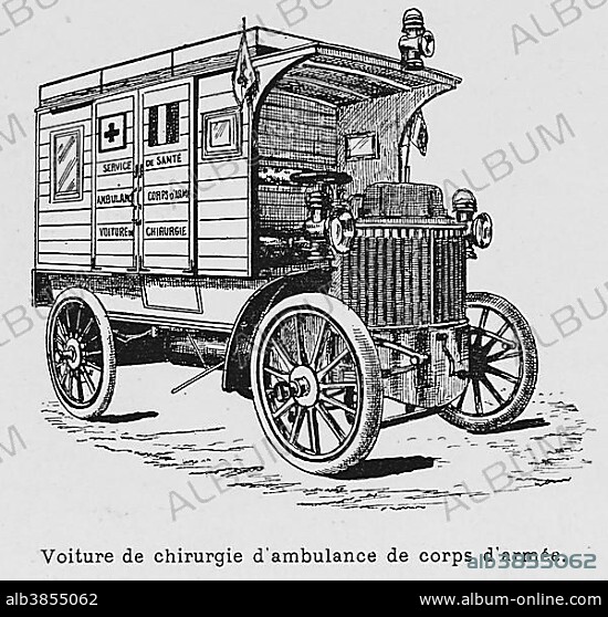 Military vehicles during the 1900 French military exercise, Ambulance, French weekly newspaper l'Illustration, 22d September 1900.