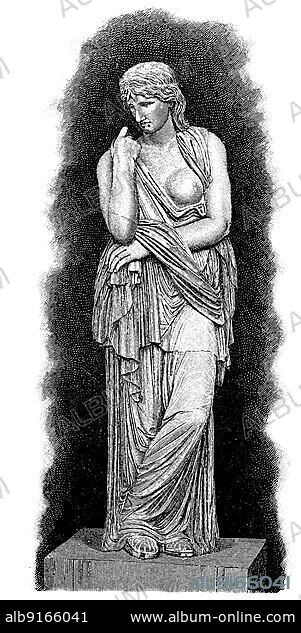 Roman statue of a Germanic woman, Thusnelda statue in the Loggia dei Lanzi, Florence, Italy. Thusnelda, born 10 B. C. was a Germanic noblewoman who was captured by Germanicus, the grandson of Augustus and leader of an army that invaded Germania, digitally restored reproduction of a 19th century original, exact original date not known.