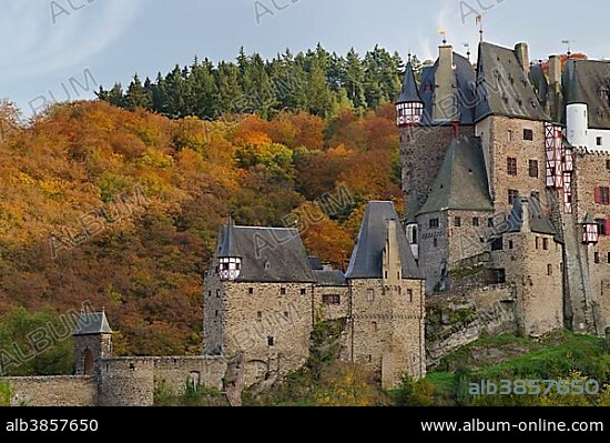 Burg Eltz castle, a Ganerbenburg shared by several families, Muenstermaifeld, Wierschem, Rhineland-Palatinate, Germany, Europe.