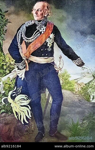 Johann David Ludwig Graf Yorck von Wartenburg, 26 September 1759, 4 October 1830, was a Prussian field marshal who was instrumental in changing the Kingdom of Prussia from a French to a Russian alliance during the Sixth Coalition War, Historical, digitally restored reproduction of an original 19th century master copy, exact original date unknown.