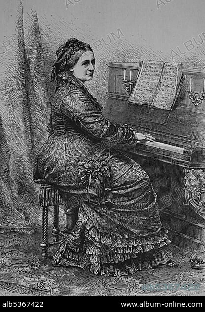 Clara Josephine Schumann, 1819-1896, nÃ©e Wieck, German pianist and composer, woodcut, historical engraving, 1882.