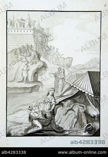 John the Baptist beheaded and Judith. End of 18th century . Lead pencil drawing (23.5 cm x 18 cm) full-page of a ritual manuscript notebook from the Masonry of Adoption, Scottish Knight (grade). Paris, musée de la Franc-Maçonnerie.