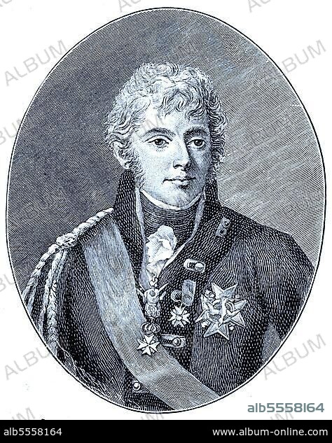 Charles-Ferdinand d Artois, Herzog von Berry, 24. Januar 1778, 14. Februar 1820, war der jüngere Sohn des Comte d Artois, des späteren Königs Karl X. digitale verbesserte Reproduktion eines Originaldrucks aus dem 19. Jahrhundert.