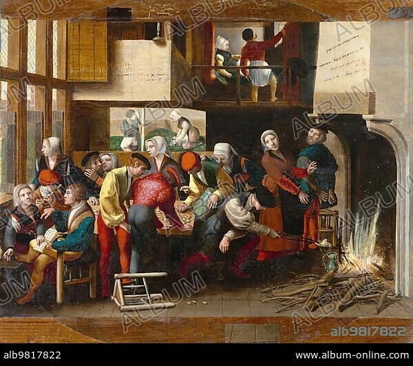Prostitution; Scene from the Brothel; Painting by The Brunswick Monogrammist; c. 1540; Belgium; Historic; Digitally restored reproduction from a 19th century original; Europe.