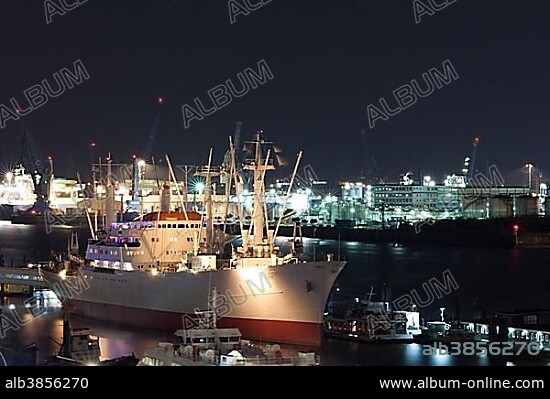 Museum ship, Cap San Diego, in the Port of Hamburg at night, Hamburg, Germany, Europe.