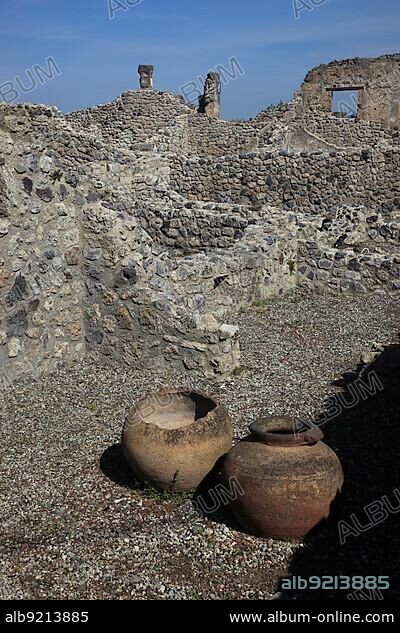 Amphorae at the Antiquarium, Pompeii, Campania, Italy, Europe.