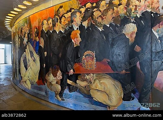 JOHANNES GRUETZKE. Painting Der Zug der Volksvertreter by Johannes Grützke, lobby of the Paulskirche, St. Paul's Church, Frankfurt am Main, Hesse, Germany, Europe.