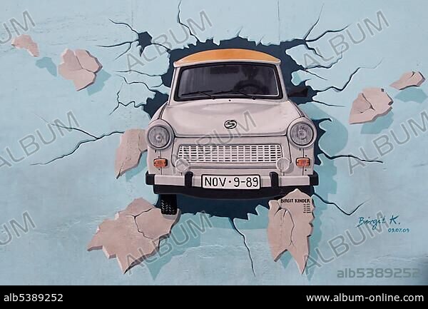 Birgit Kinder, Trabant, "Test the Best", East Side Gallery, Berlin Wall art, Berlin, Germany, Europe.