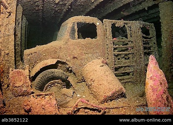 Truck on SS Thistlegorm shipwreck, Red Sea, Egypt, Africa.