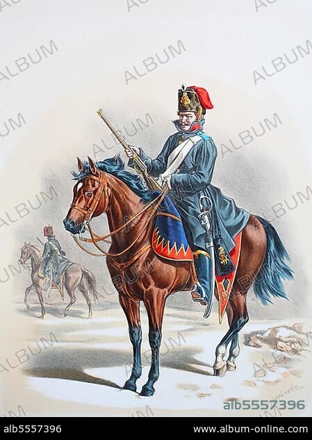 Prussian Army, Prussian Guard, Royal Hussar Regiment, Rhenish No. 7, Hussar in Winter Suit, Army Uniform, Military, Prussia, Germany, Digitally Restored Reproduction of a 19th century Original, Europe.