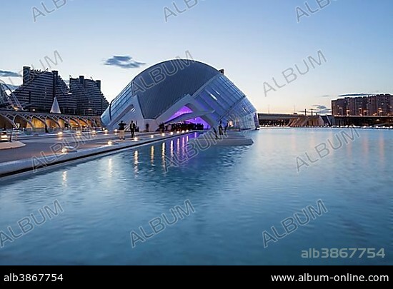 City of Arts and Sciences with the Hemisferic IMAX cinema, Valencia, Spain, Europe.