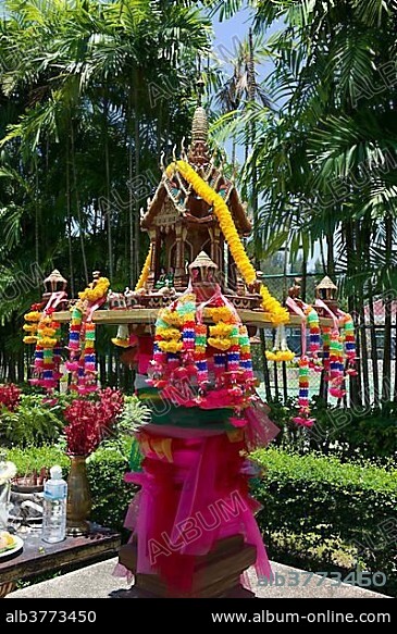 Spirit house, San Phra Phum, small model of a house, where the good spirit of the house is worshipped, Phuket, Thailand, Asia.