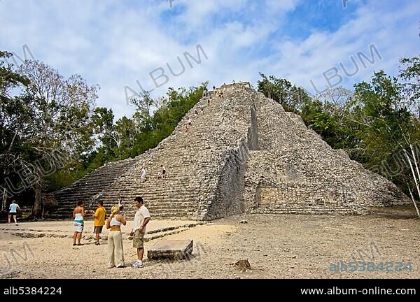 Nohoch Mul Pyramid, Mayan ruins of Coba, Quintana Roo state, Mayan Riviera, Yucatan Peninsula, Mexico, Central America.