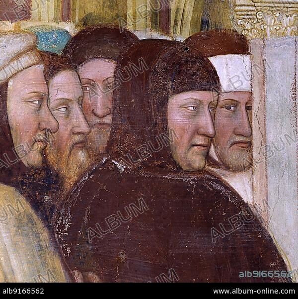 Francesco Petrarch (born 20 July 1304) (died 18 July 1374) was an Italian poet and historian. Detail from a fresco by Altichiero da Zevio in the Oratorio di San Giorgio in Padua (ca. 1376), Historic, digitally restored reproduction of a 19th century original, exactly.