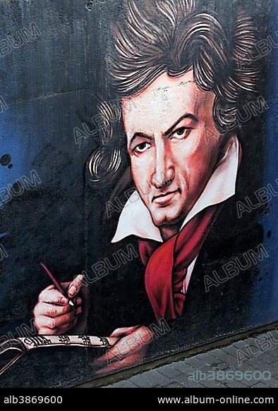 Beethoven, mural, graffiti, Bonn, Rhineland, North Rhine-Westphalia, Germany, Europe.