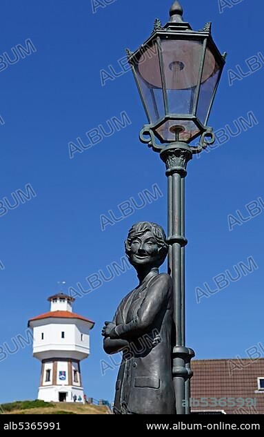 Lale Andersen statue, water tower, Langeoog, East Frisian Island, East Frisia, Lower Saxony, Germany, Europe.