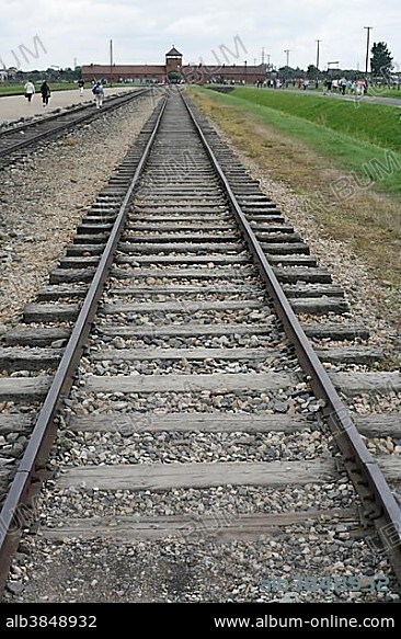 Train tracks in the concentration camp of Auschwitz-Birkenau, Poland, Europe.