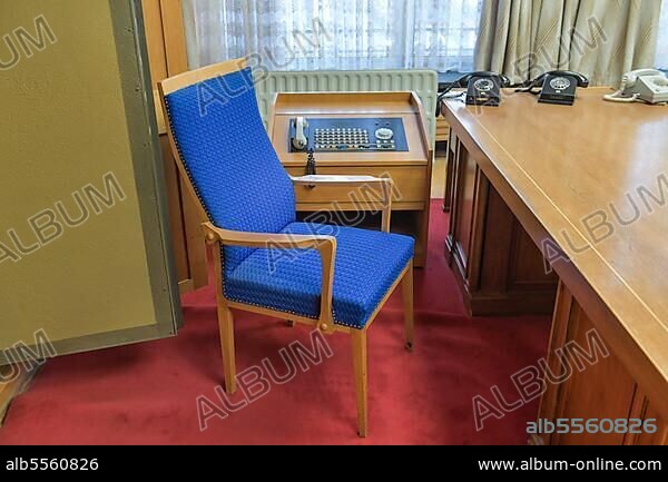 Desk of Minister Erich Mielke, office, House 1, Stasi Headquarters, Ruschestraße, Lichtenberg, Berlin, Germany, Europe.
