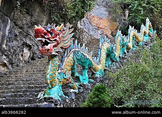 Dragon next to stairs, near Ninh Binh, dry Halong Bay, Vietnam, Southeast Asia, Asia.