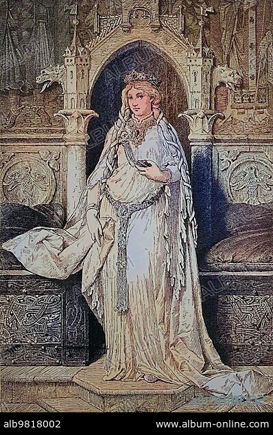 Iseult; also Isolde; Iseo; Yseult; Isode; Isoude; Izolda; Esyllt; Isotta; is the name of several characters in the Arthurian story of Tristan and Iseult; Historical; digitally restored reproduction of an original from the 19th century; alternatively Isolde; is the name of several characters in the Arthurian story of Tristan and Iseult; Historical; digitally restored reproduction of an original from the 19th century; exact date unknown.