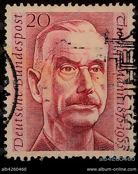 Thomas Mann, a German writer, 1929 Nobel Prize in Literature laureate, portrait on a German stamp, Germany, Europe.