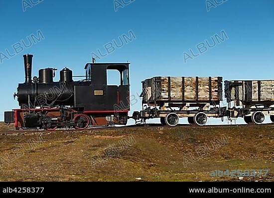 Historic mine train, Ny-Alesund, Spitsbergen, Svalbard Islands, Svalbard and Jan Mayen, Norway, Europe.