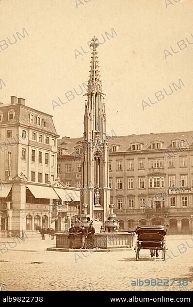 The Post Office Square in Dresden; c. 1860; Saxony; Germany; Historic; digitally restored reproduction from an 18th or 19th century original; Europe.