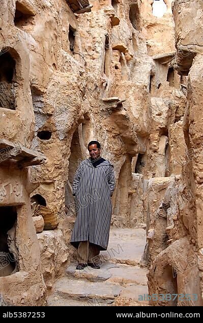Male Berber in traditional dress in the grainary Nalut Libya.