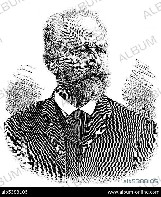 Historic drawing, portrait of Pjotr Iljitsch Tschaikowski, also known as Peter Tschaikowski, 1840 - 1893, a Russian composer.