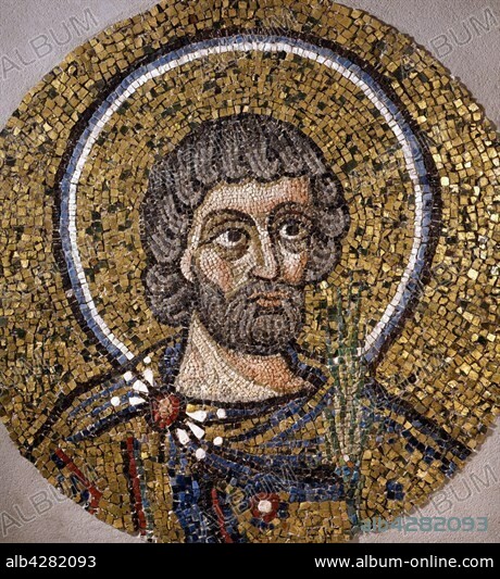 Saint Barbaziano (Barbatianus). Mosaic from the Ursiana Basilica. 12th century. Ravenna, Archbishop's Museum.