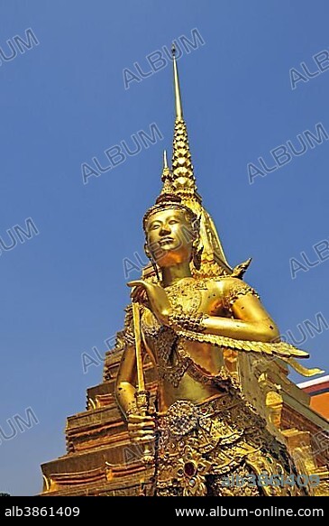 Kinnara (also called Kinnorn): a mythological bird creature, Wat Phra Kaeo Grand Palace (Temple of the Emerald Buddha), Bangkok, Thailand, Southeast Asia, Asia.