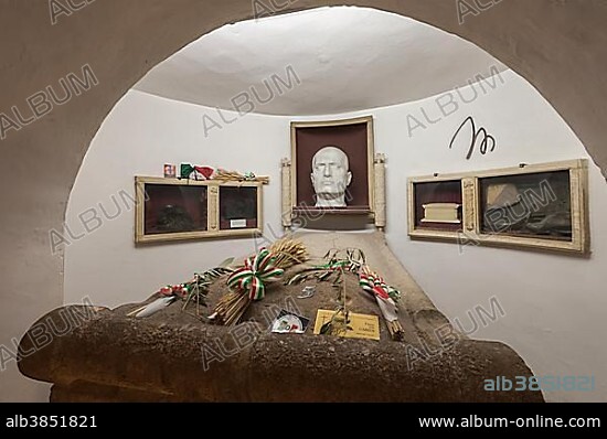 Cripta Mussolini, sarcophagus of Mussolini with memorabilia, birthplace of Mussolini, Predappio, Emilia-Romagna, Italy, Europe.
