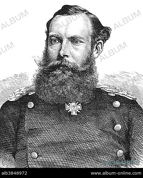 Historic drawing, portrait of Hans Heinrich XI, Count of Hochberg, Prince of Pless, Baron Fuerstenstein, 1833-1907, mining industrialist, Prussian general and military inspector of voluntary nursing.