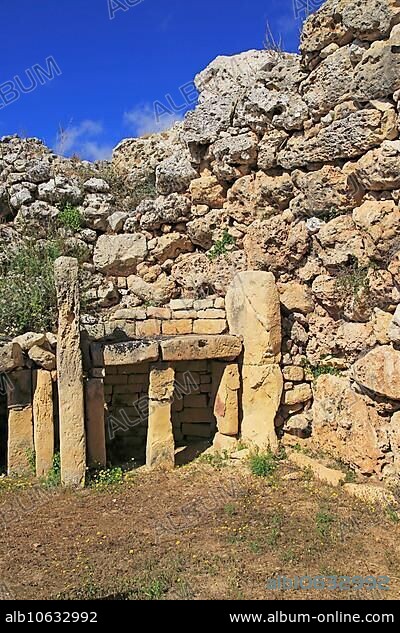 Ggantija neolithic megalithic 5500 years old prehistoric temple complex site Gozo, Malta, Europe.