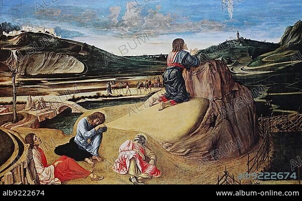 Christ on the Mount of Olives, painting by Giovanni Bellini (1430-1516), Historic, digitally restored reproduction of a 19th century original, exact original date unknown.