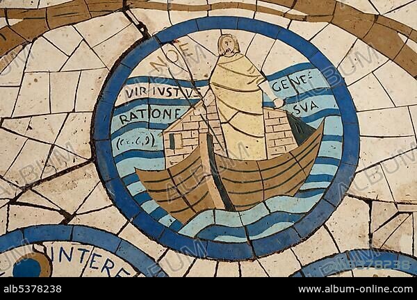 Floor mosaic, Church of the Beatitudes, site of the Sermon on the Mount, Sea of Galilee, Israel, Middle East, Asia.
