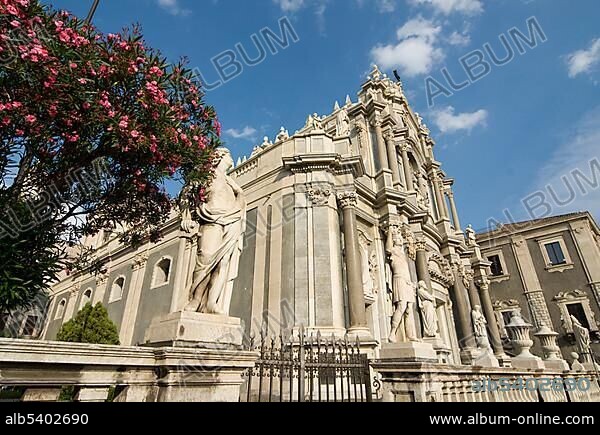 West side of the cathedral at Piazza del Duomo, Catania, Sicily, Italy, Europe.